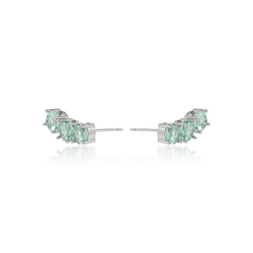 Brinco Ear Cuff Cristal Paraíba Redondos - Banho de Ródio Branco