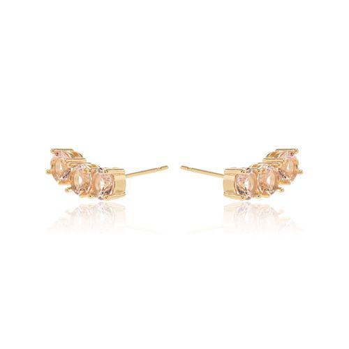 Brinco Ear Cuff Cristal Rodolita - Banho de Ouro 18k
