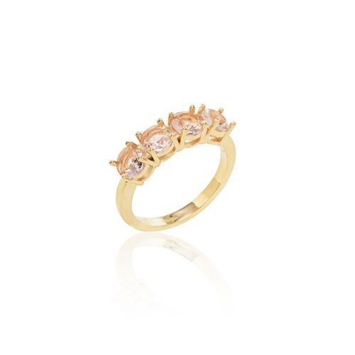 Anel Meia Aliança Cristal Rodolita Redondo - Banho de Ouro 18k