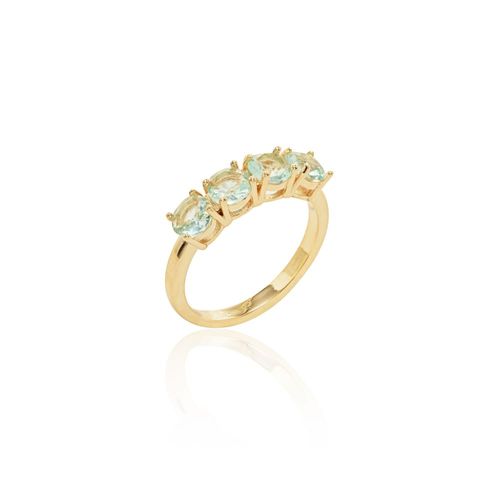 Anel Meia Aliança Cristal Topázio Azul - Banho de Ouro 18k