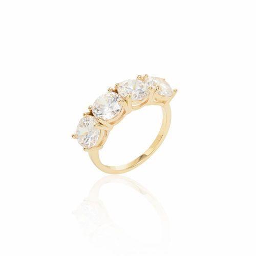 Anel Meia Aliaça com Zircônias Brancas Redondas - Banho de Ouro 18k