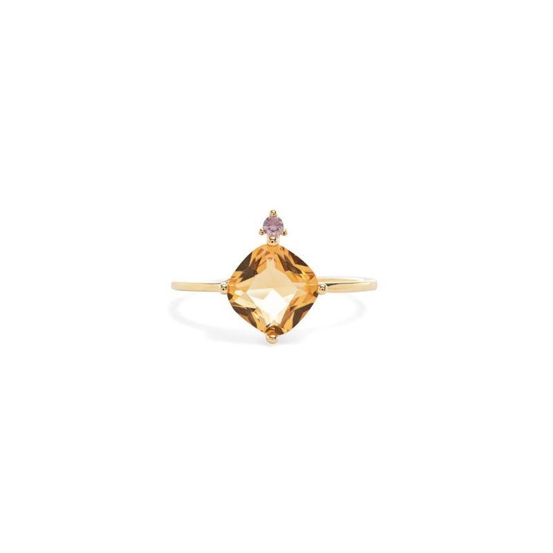 Anel-Quadrado-de-Cristal-Citrino-com-Ponto-de-Zirconia-Rosa---Banho-de-Ouro-18k