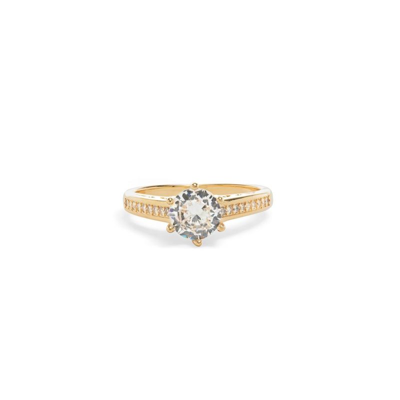 Anel-Solitario-Zirconia-Branca-Lateral-Cravejada---Banho-de-Ouro-18k-