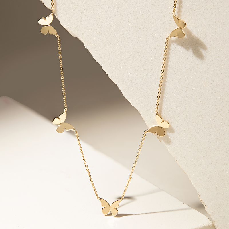 Colar-5-Borboletas-com-Zirconia-Branca---47-cm---Banho-de-Ouro-18k