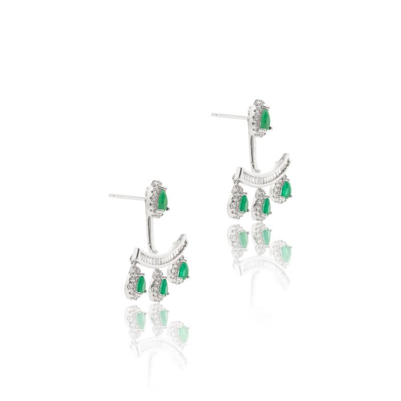 Brinco-Ear-Jacket-Cristal-Esmeralda-Gota---Banho-de-Rodio-Branco-