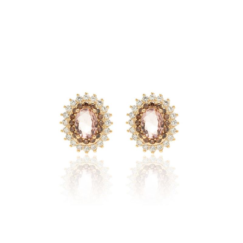 Brinco-Oval-Cristal-Rodolida-com-Broda-Cravejada-com-Zirconias-Branca-e-Chocolate---Banho-de-Ouro-18k-