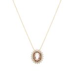 Colar-Oval-com-Cristal-Rodolita-e-Borda-Cravejada-com-Zirconias-Brancas-e-Chocolate---46-cm---Banho-de-Ouro-18k