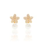 Brinco-Versatil-Flor-com-Botao-e-Perola-Shell---Banho-de-Ouro-18k