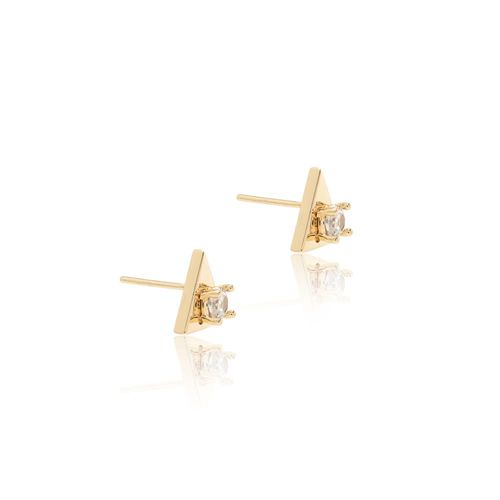 Brinco Triângulo 11 mm Com Zircônia Branca Banho de Ouro 18k