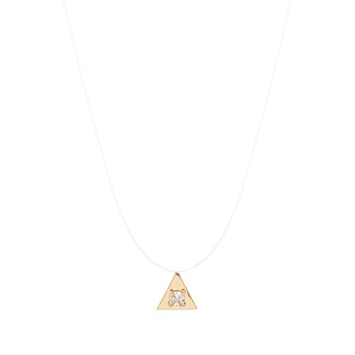 Colar Triângulo 11 mm Com Zircônia Branca em Fio Invisível - 45 cm - Banho de Ouro 18k