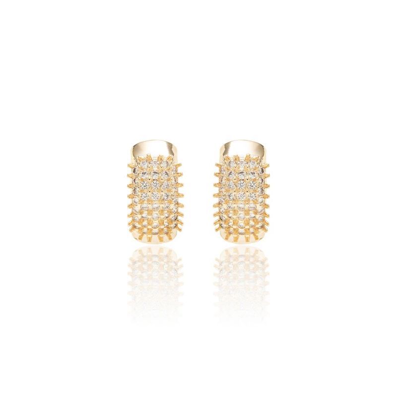 Brinco-Argola-10-mm-Cravejado-com-Zirconias-Brancas-5-Linhas-com-Espinhos---Banho-de-Ouro-18k
