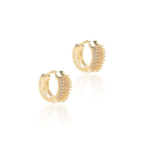 Brinco Argola 10 mm Cravejado com Zircônias Brancas 5 Linhas com Espinhos - Banho de Ouro 18k
