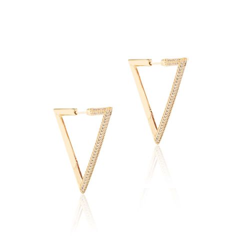 Brinco Argola Triângulo Grande Cravejado com Zircônias Brancas - Banho de Ouro 18k