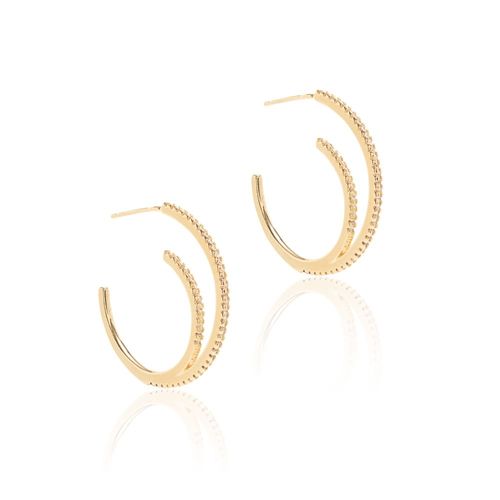 Brinco Argola Arco com Zircônias Brancas - Banho de Ouro 18k