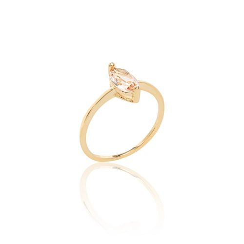 Anel Solitário Cristal Morganita Navete - Banho de Ouro 18k