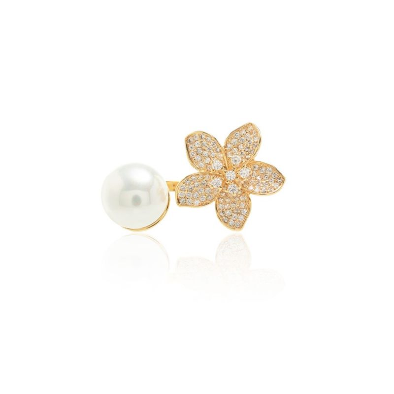 Anel-Perola-Shell-e-Botao-de-Flor-Aro-Aberto---Banho-de-Ouro-18k