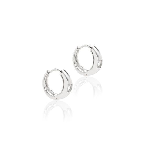 Brinco Argola com Quadrado de Zircônia Branca em Cravação Inglesa - Banho de Ródio Branco