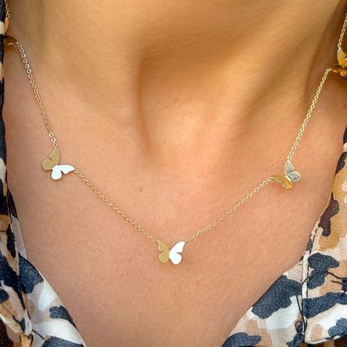 Colar 5 Borboletas com Zircônia Branca - 47 cm - Banho de Ouro 18k