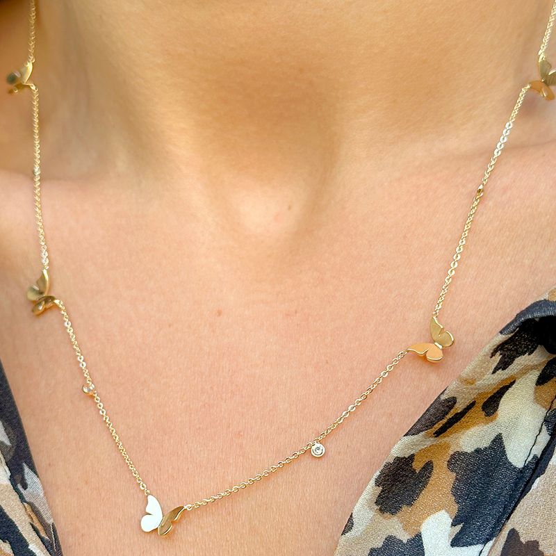 Colar-5-Borboletas-com-Zirconia-Branca---56-cm---Banho-de-Ouro-18k