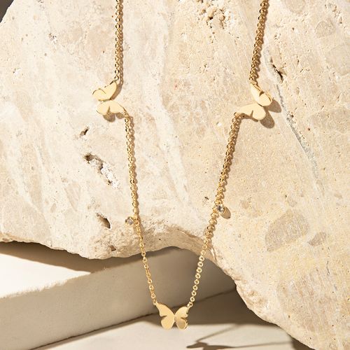 Colar 3 Borboletas com Zircônia Branca - 50 cm - Banho de Ouro 18k