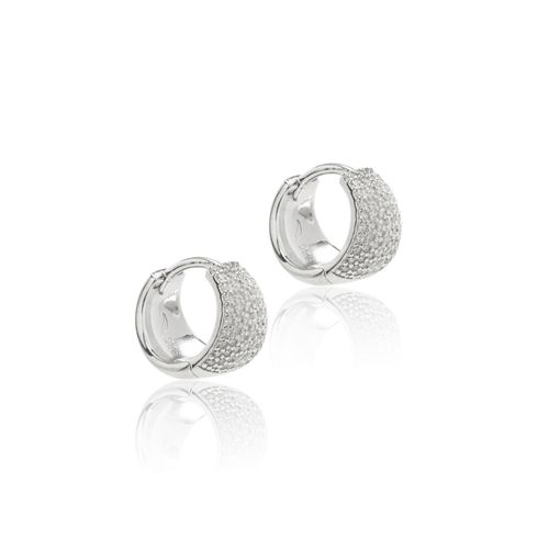 Brinco Argola Pequena Cravejado com 6 Linhas de Zircônias Brancas - Prata 925