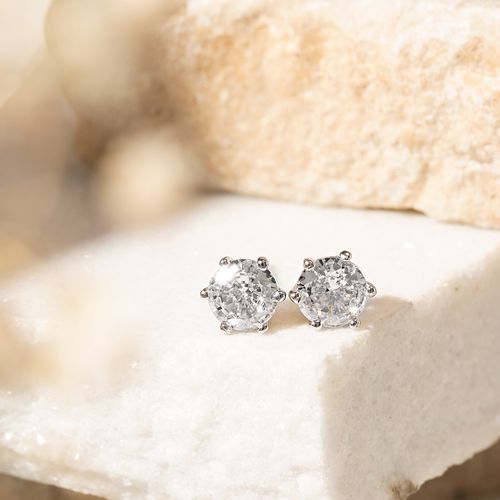 Brinco Redondo Zircônia Branca 6mm Cravação em Garras - Prata 925 Banhada em Ródio Branco