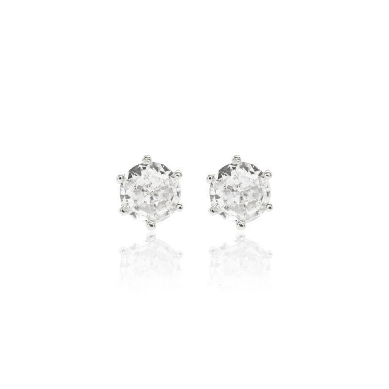 Brinco-Redondo-Zirconia-Branca-6mm-Cravacao-em-Garras---Prata-925-Banhada-em-Rodio-Branco
