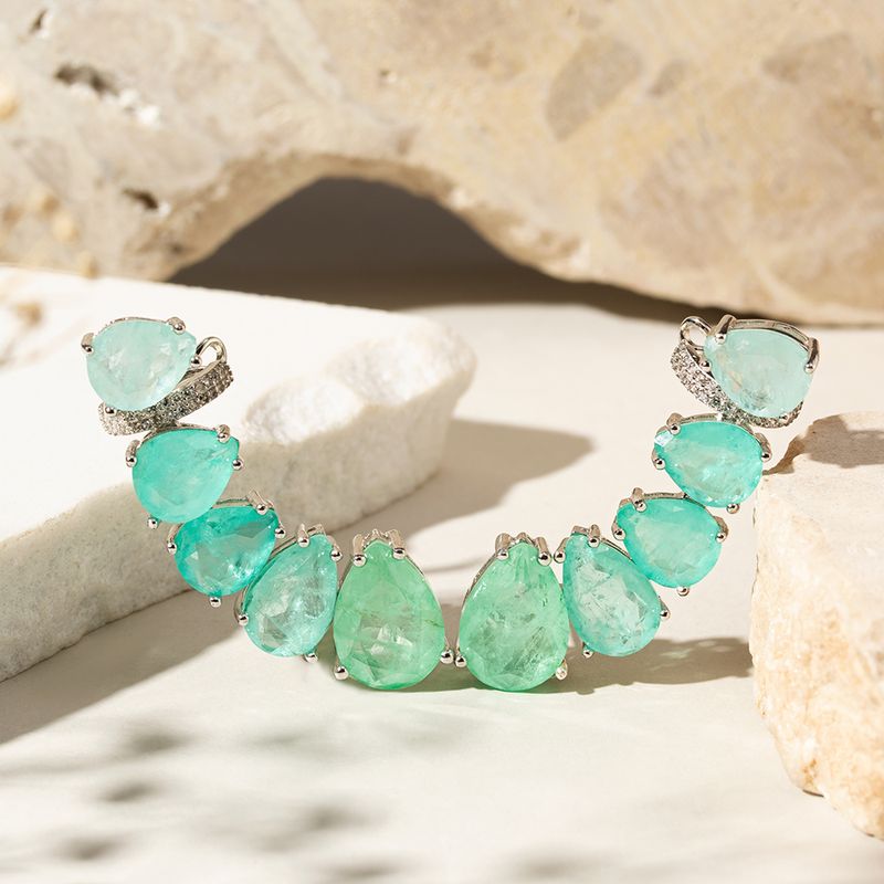 Brinco-Ear-Cuff-Gotas-de-Fusion-Esmeralda-Colombiana-Fusion-Turmalina-e-Fusion-Turmalina-Light---Prata-925