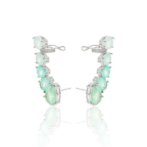 Brinco Ear Cuff Gotas de Fusion Turmalina Light, Fusion Turmalina e Fusion Esmeralda Colombiana - Prata 925