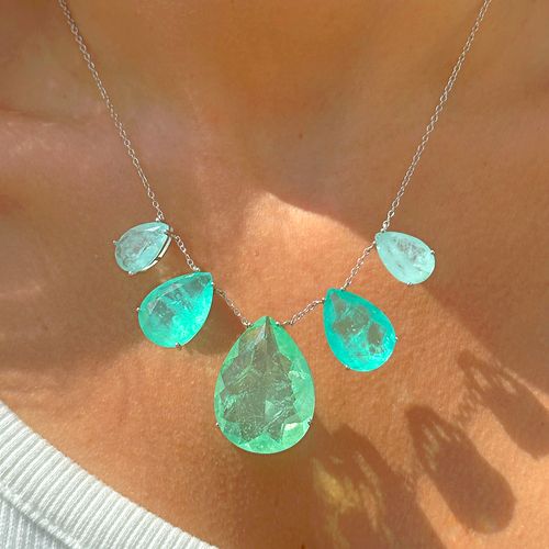 Colar Gotas Fusion Esmeralda Colombiana, Fusion Turmalina e Fusion Turmalin Light - Prata 925
