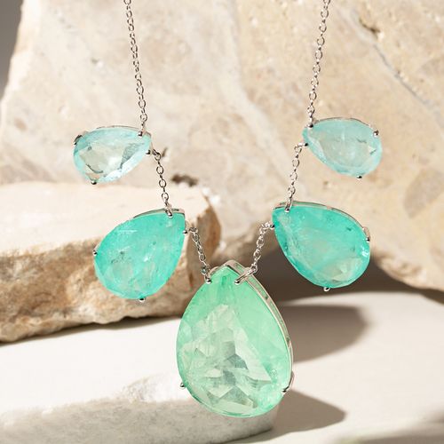 Colar Gotas Fusion Esmeralda Colombiana, Fusion Turmalina e Fusion Turmalin Light - Prata 925