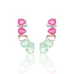 Brinco-Ear-Cuff-Gotas-de-Fusion-Turmalina-Rosa-Fusion-Esmeralda-Colombiana-e-Cristal-Rodolita---Prata-925-