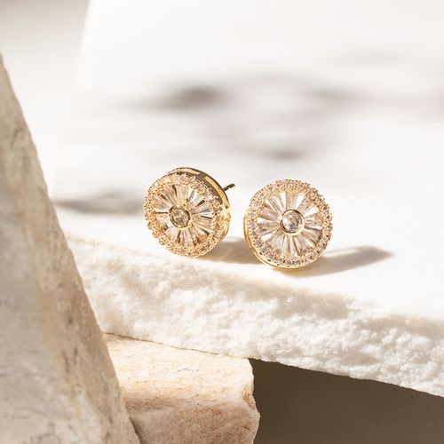 Brinco pizza zircônia branca 14mm banho de ouro 18k nano gold