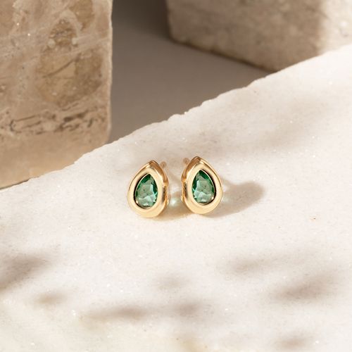 Brinco Gotinha Cristal Paraíba 9x6 - Banho de Ouro 18k