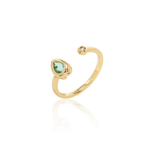 Anel Cristal Paraíba Gotinha 9x6 - Banho de Ouro 18k