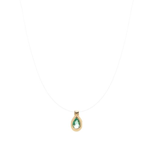 Colar Cristal Paraíba Gotinha 9x6 Fio Invisível - 45 cm - Banho de Ouro 18k