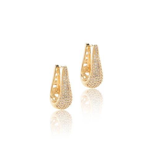 Brinco Argola Gota 10mm com Zircônia Branca - Banho de Ouro 18k