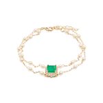 Pulseira-Fusion-Esmeralda-Quadrado-com-Fio-de-Perolas-Barrocas---18cm---Banho-de-Ouro-18k
