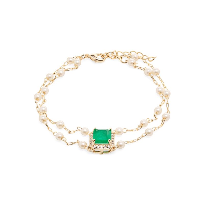 Pulseira-Fusion-Esmeralda-Quadrado-com-Fio-de-Perolas-Barrocas---18cm---Banho-de-Ouro-18k