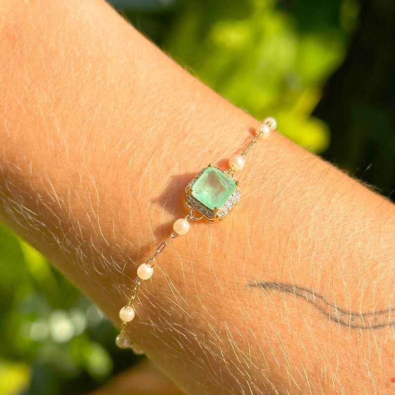 Pulseira-Fusion-Esmeralda-e-Fusion-Esmeralda-Colombiana-em-Formas-Fio-de-Perolas-Barrocas---16cm---Banho-de-Ouro-18k