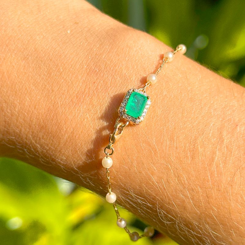 Pulseira-Fusion-Esmeralda-e-Fusion-Esmeralda-Colombiana-em-Formas-Fio-de-Perolas-Barrocas---16cm---Banho-de-Ouro-18k