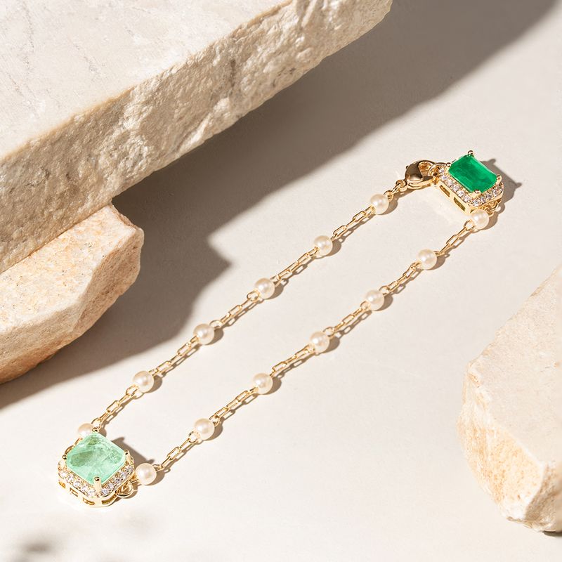 Pulseira-Fusion-Esmeralda-e-Fusion-Esmeralda-Colombiana-em-Formas-Fio-de-Perolas-Barrocas---16cm---Banho-de-Ouro-18k