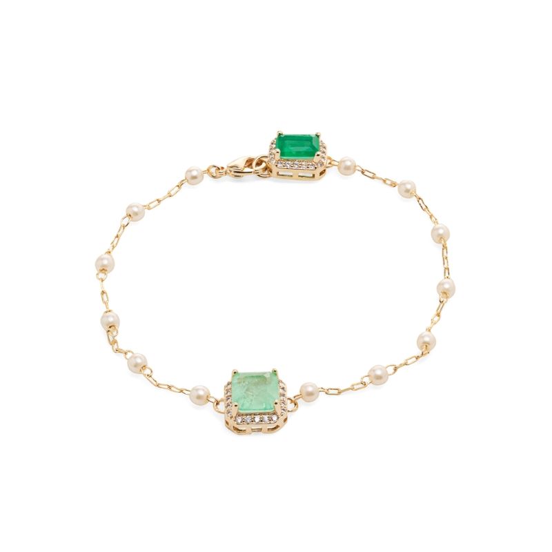 Pulseira-Fusion-Esmeralda-e-Fusion-Esmeralda-Colombiana-em-Formas-Fio-de-Perolas-Barrocas---16cm---Banho-de-Ouro-18k