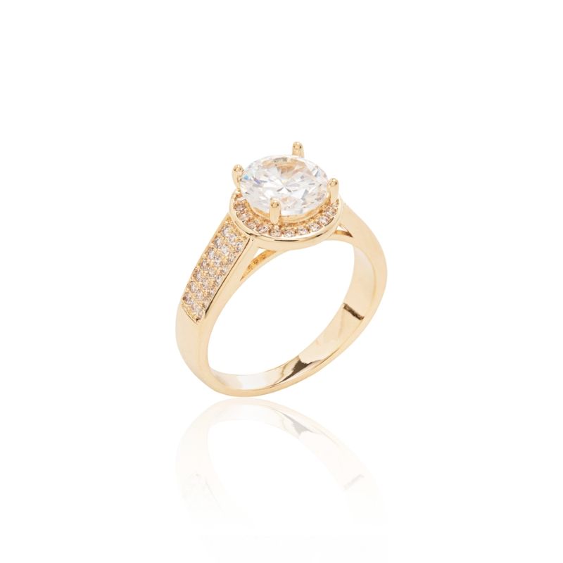 Anel-Solitario-Redondo-Com-Zirconia-Branca-8mm-Lateral-Cravejada---Banho-de-Ouro-18k-