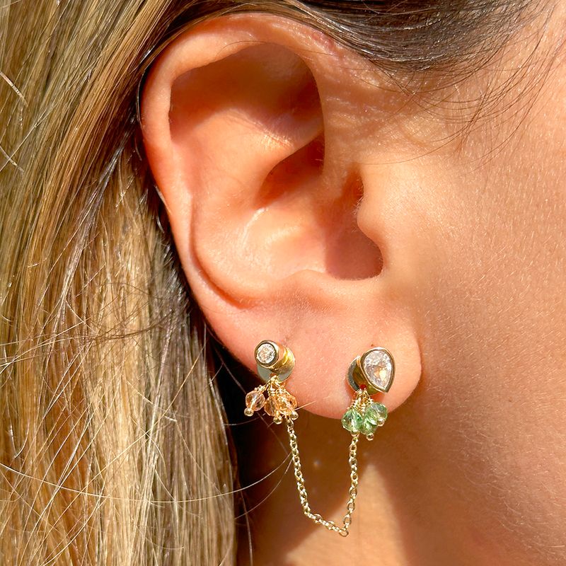 Brinco-Ear-Chain-Zirconia-Branca-Gota-e-Redondo-com-Cristal-Morganita-e-Cristal-Berilo---Banho-de-Ouro-18k