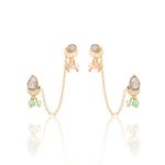 Brinco-Ear-Chain-Zirconia-Branca-Gota-e-Redondo-com-Cristal-Morganita-e-Cristal-Berilo---Banho-de-Ouro-18k