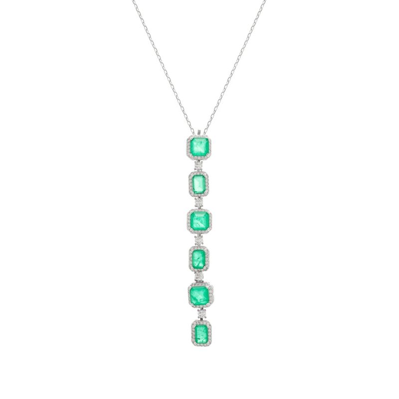 Colar-Gravatinha-Fusion-Esmeralda-Cravejado-com-Zirconias-Brancas---50cm---Banho-de-Rodio-Branco