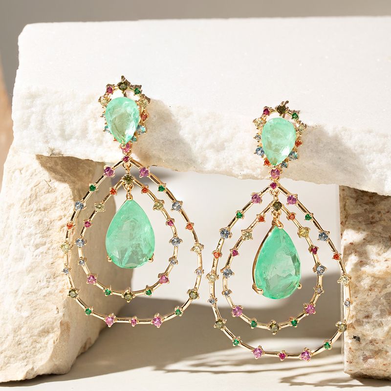 Brinco-Gota-Fusion-Esmeralda-Colombiana-com-Zirconias-Coloridas