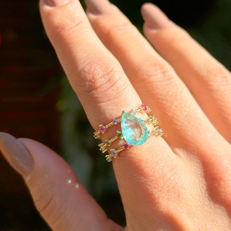 Anel-Gota-Fusion-Esmeralda-Colombiana-com-Zirconias-Coloridas---Banho-de-Ouro-18k