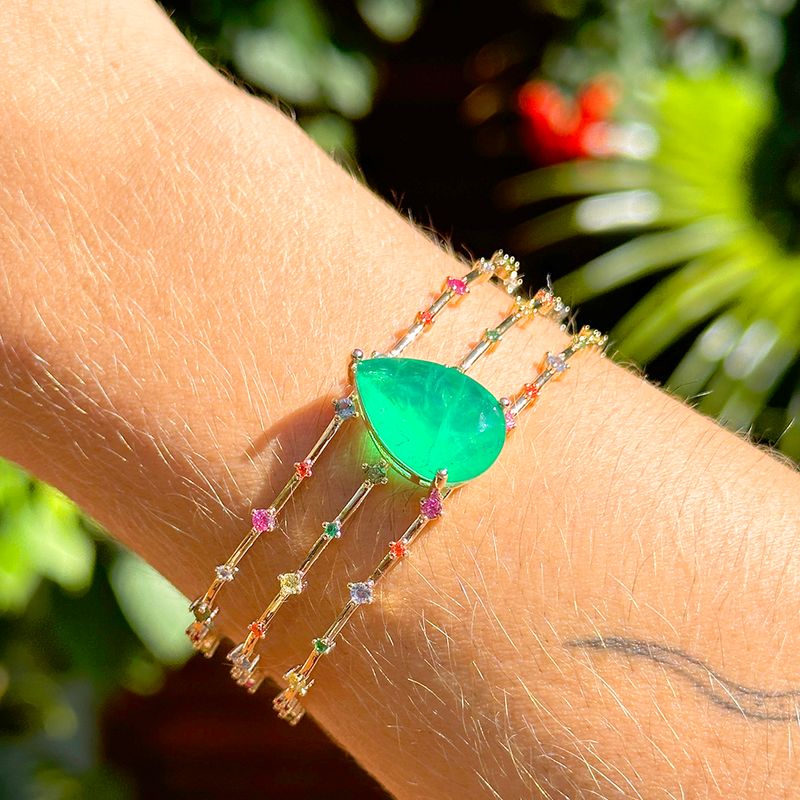 Bracelete-Gota-Fusion-Esmeralda-com-Zirconias-Coloridas---Banho-de-Ouro-18k